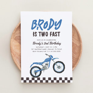 Invitation Deux Fast Blue Dirt Bike Boy 2e anniversaire