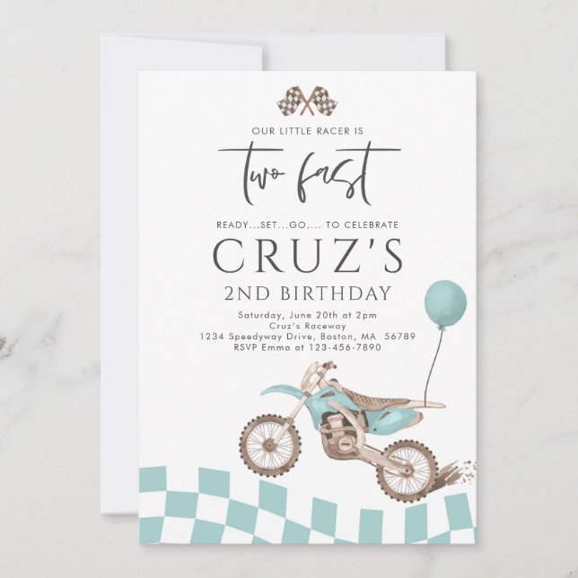 Invitation Deux Fast Blue Dirt Bike Boy 2e fête d'anniversair (Devant)