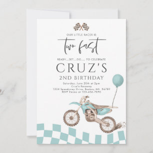 Invitation Deux Fast Blue Dirt Bike Boy 2e fête d'anniversair