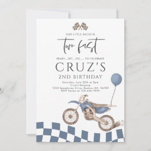 Invitation Deux Fast Blue Dirt Bike Boy 2e fête d'anniversair