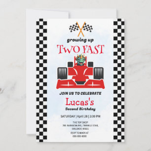 Invitation Deux Fast Dinosaur Race Car 2e fête d'anniversaire