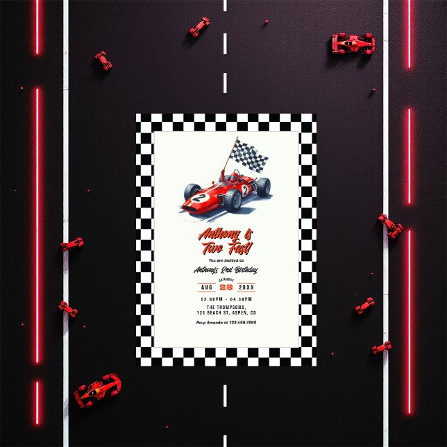 Invitation Deux Fast Race Car 2e fête d'anniversaire (Two Fast Race Car 2nd Birthday Party Invitation)