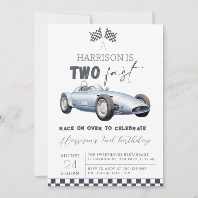 Invitation Deux Fast Race Car Boy 2e anniversaire (Devant)
