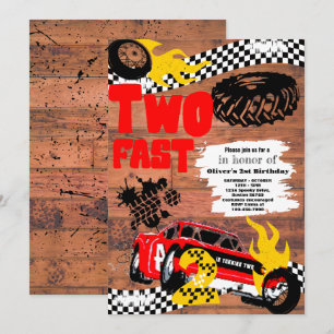 Invitation Deux Fast Race Car Boy 2e Anniversaire Party Invit