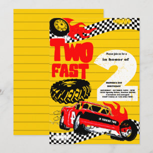 Invitation Deux Fast Race Car Boy 2e fête d'anniversaire