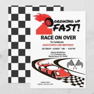 Invitation Deux Fast Race Car Boy 2e fête d'anniversaire