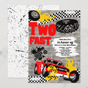 Invitation Deux Fast Race Car Boy 2e fête d'anniversaire