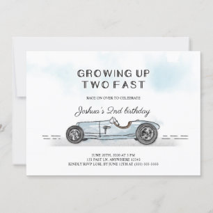 Invitation Deux Fast Race Car Boy 2e fête d'anniversaire