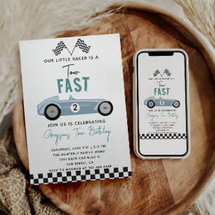Invitation Deux Fast Race Car Boy 2e fête d'anniversaire