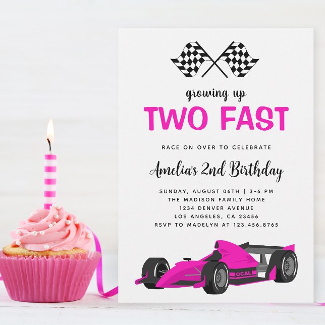Invitation Deux Fast Race Car Girl 2e fête d'anniversaire (Créateur téléchargé)