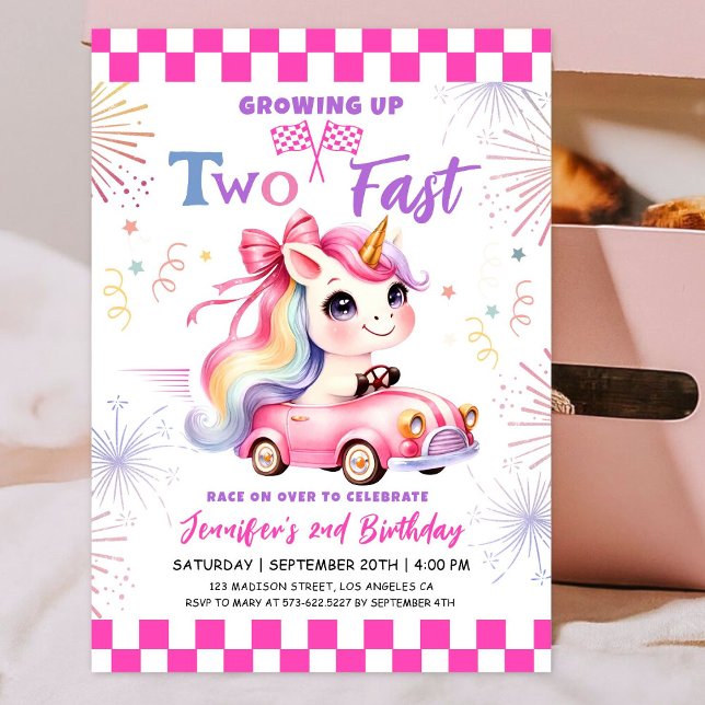 Invitation Deux Fast Race Pink Car Girl 2e fête d'anniversair (Créateur téléchargé)