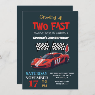 Invitation Deux Fast Red Race Car 2e fête d'anniversaire