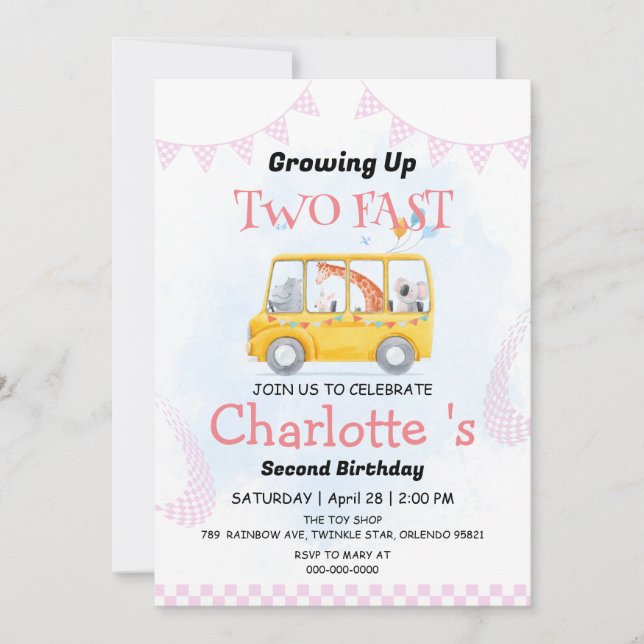 Invitation Deux Fast wild jungle Race Car 2e fête d'anniversa (Devant)