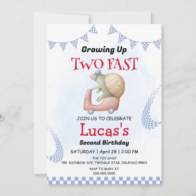 Invitation Deux Fast wild jungle Race Car 2e fête d'anniversa (Devant)