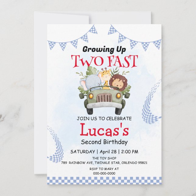 Invitation Deux Fast wild jungle voiture de course 2e fête d' (Devant)