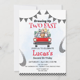 Invitation Deux Fast wild Safari Race Car 2e fête d'anniversa