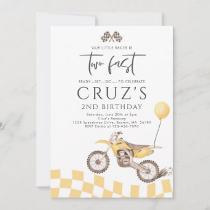 Invitation Deux Fast Yellow Dirt Bike Boy 2e fête d'anniversa