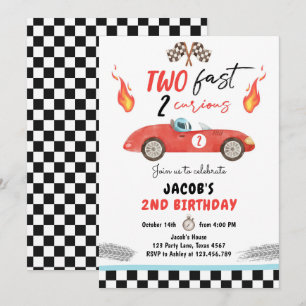 Invitation Deux fête d'anniversaire rapide Red Race Car 2e an