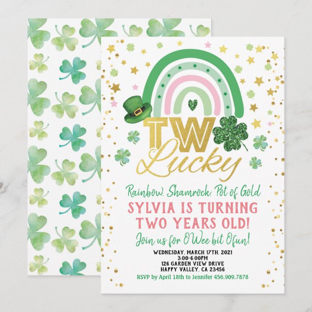 Invitation Deux filles chanceuses 2e anniversaire Saint Patri (Devant / Derrière)