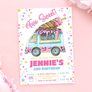 Invitation Deux filles douces crème glacée 2e anniversaire