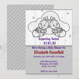 Invitation Deux filles jumelles nuage Baby shower gris nuage 