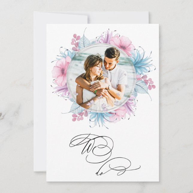 Invitation *~* Deux fleurs PHOTO RSVP + QR AR6 Mariage Entrée (Devant)