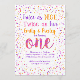 Invitation Deux fois comme Nice Confetti Twin Girls Premier a