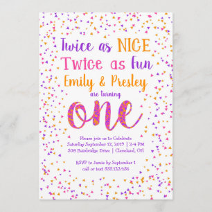 Invitation Deux fois comme Nice Confetti Twin Girls Premier a
