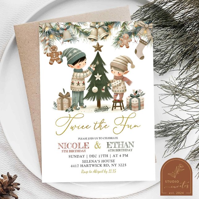 Invitation Deux Fun Little Elf Fête d'Anniversaire (Créateur téléchargé)