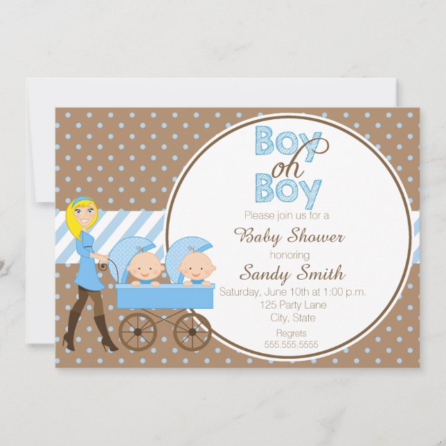 Invitation Deux garçons dans un Baby shower de poussette Invi (Devant)