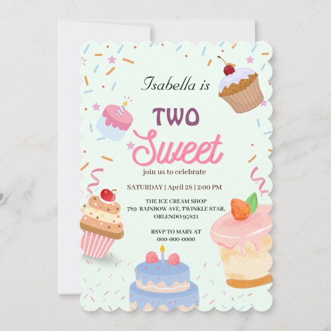 Invitation Deux gâteau à la tasse douce et saupoudrer 2e fill (Devant)