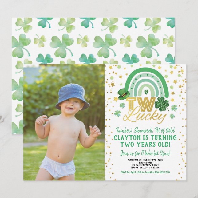 Invitation Deux heureux deuxième anniversaire Saint Patrick P (Devant / Derrière)