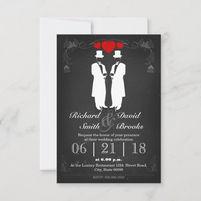 Invitation Deux hommes en smoking avec chapeaux - Mariage gay (Devant)