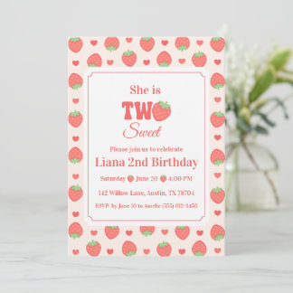 Invitation Deux jolies filles aux fraises pour la 2e fête d'a