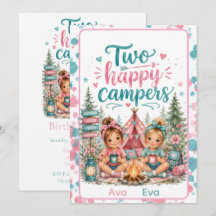 Deux joyeux campeurs Fête d'anniversaire de jumell
