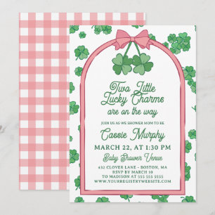 Invitation Deux jumelles de la chance Filles Fête prénatale