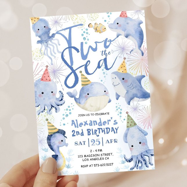 Invitation Deux La Fête de la mer Animaux Boy Ocean Invitatio (Créateur téléchargé)