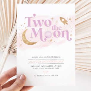 Invitation Deux La Lune 2e Anniversaire Fille Purple Or