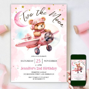 Invitation DEUX la lune   2e anniversaire fille rose