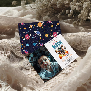 Invitation Deux la Lune 2e Anniversaire Photo de l'espace