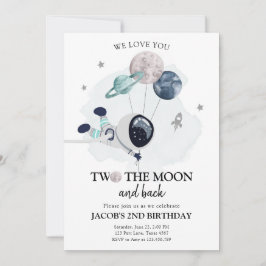 Invitation Deux La Lune Astronaut Space Boy 2e anniversaire