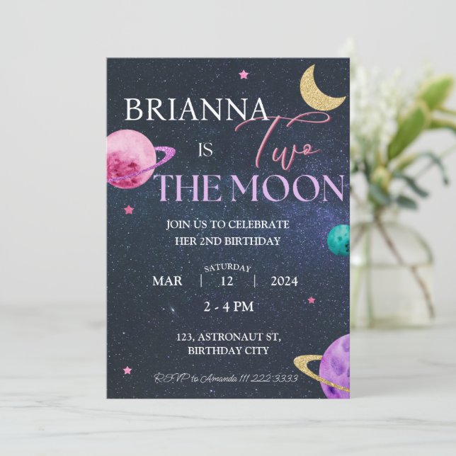 Invitation Deux la lune fille spatiale 2e Galaxie Anniversair (Debout devant)