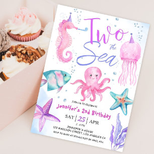 Invitation Deux La Mer 2e Anniversaire Fille Rose Océan
