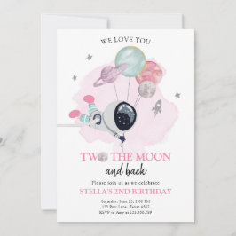 Invitation Deux L'astronaute de lune fille spatiale 2e annive