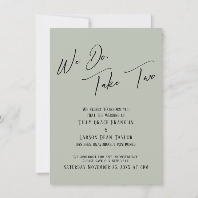 Invitation Deux : Le Mariage retardé Sage Green (Devant)