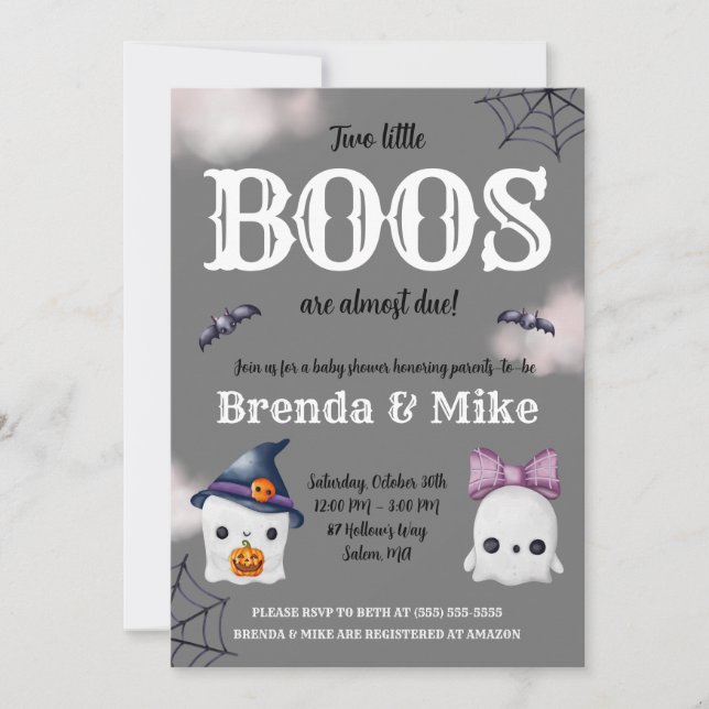 Invitation Deux Little BOOS sont presque dus! Baby shower fan (Devant)