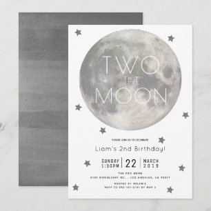 Invitation Deux Lune Blanc Argent Boy 2e anniversaire