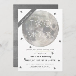 Invitation Deux Lune Blanc Argent Boy Virtual 2e anniversaire