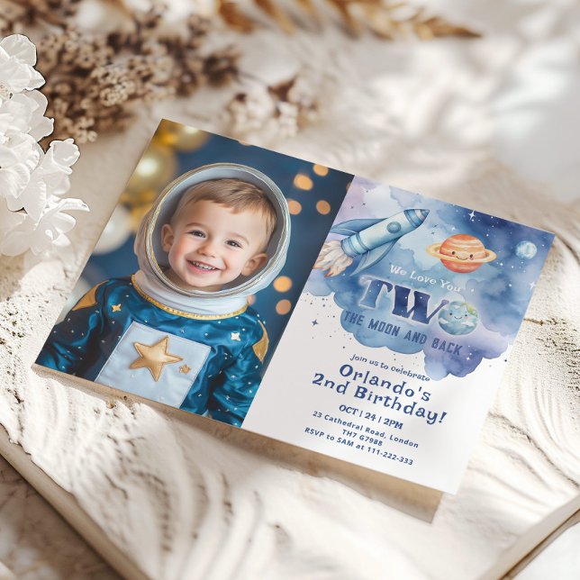 Invitation Deux Lune et arrière Espace Photo 2e anniversaire (Créateur téléchargé)
