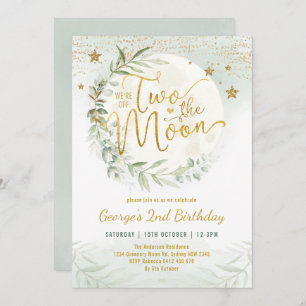 Invitation Deux lune verdure or Neutre 2e anniversaire